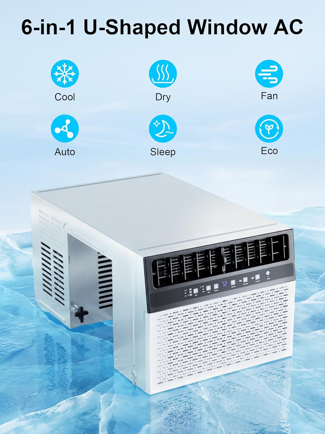 Uthfy 12,000BTU U Shaped Window Air Conditioner, 6-In-1 Window AC Unit With Adjustable Louvers-Cools up to 550 Sq Ft, 24H Timer, 3 Speeds, Ultra Quiet, Energy Efficient, Easy to Install, Remote, White