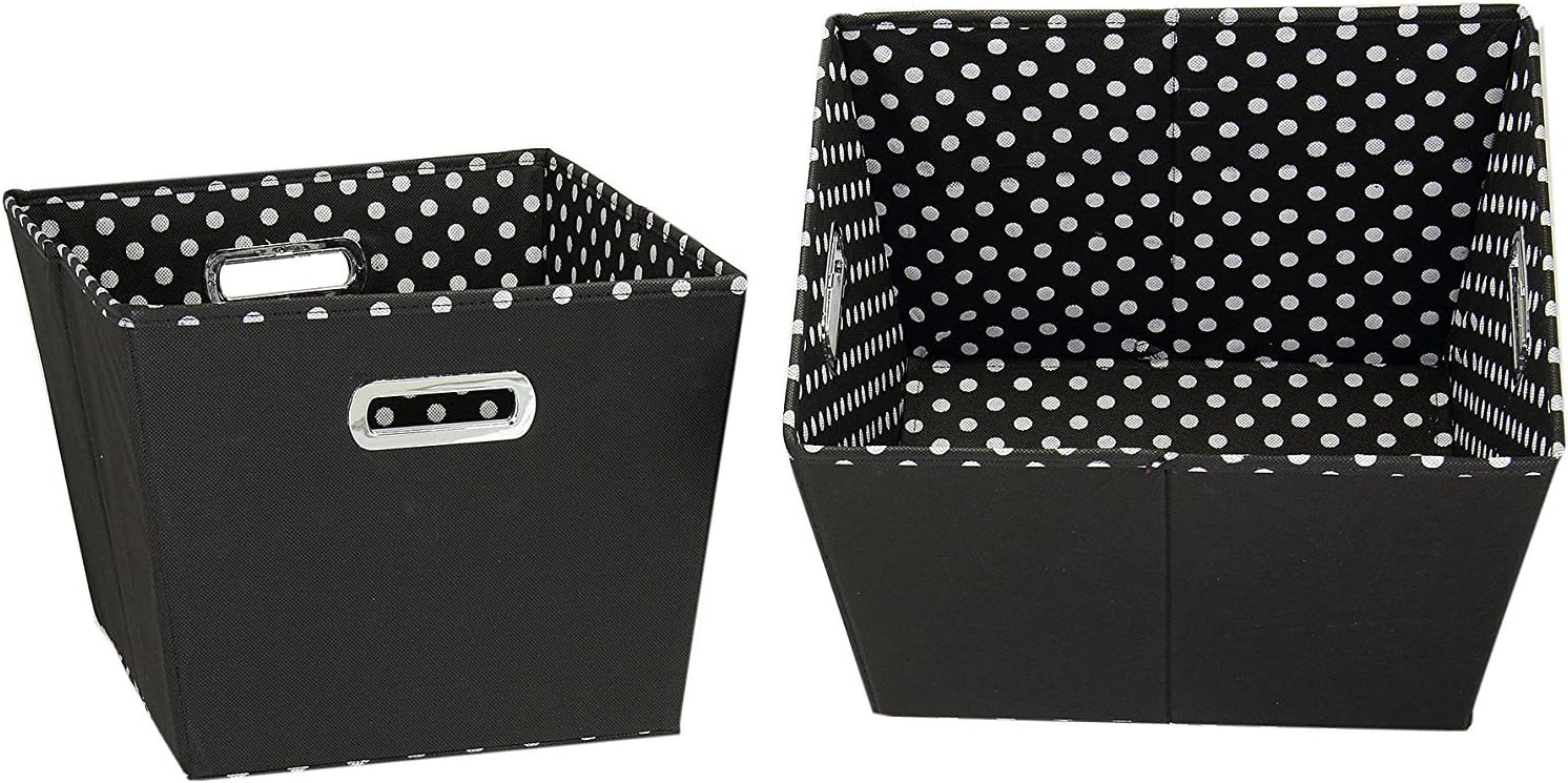 Household Essentials 19KDBLK-1 Medium Tapered Decorative Storage Bins | 2 Pack Set Cubby Baskets | Black and White Mini-Dots