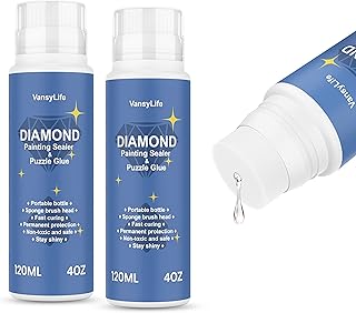 2-Pack Diamond Painting Sealer 240ML with Sponge Head, 5D Diamond Painting Glue and Jigsaw Puzzle Glue for Permanent Hold & Shine Effect (4 OZ Each Bottle)
