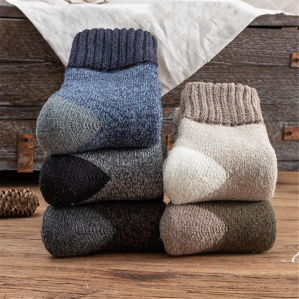 5Pairs / Lote Hombres de Invierno Terry Gruesos Calcetines cálidos súper Gruesos Socks Retro Calcetines de Lana de Nieve Calcetines de los Hombres (Color: 5 Pares Tamaño: 38-45)