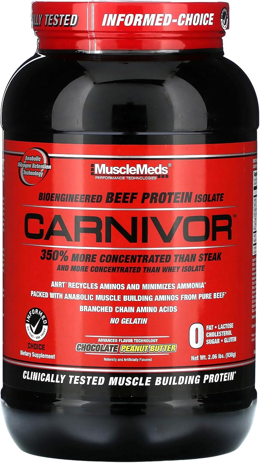 MuscleMeds Carnivor Beef Protein Isolate Powder, 23 Grams Protein, 0 Fat, 0 Sugar, 0 Cholesterol, Lactose Free, Chocolate Peanut Butter, 2.2 Pound, 28 Servings