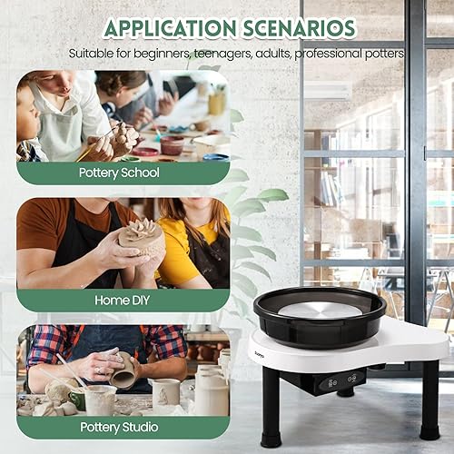 Miniatura 7 de Huanyu Máquina formadora de ruedas de cerámica de 12 pulgadas, 0-320 RPM, máquina de cerámica eléctrica de 400 W con pantalla LCD y pedal de pie,