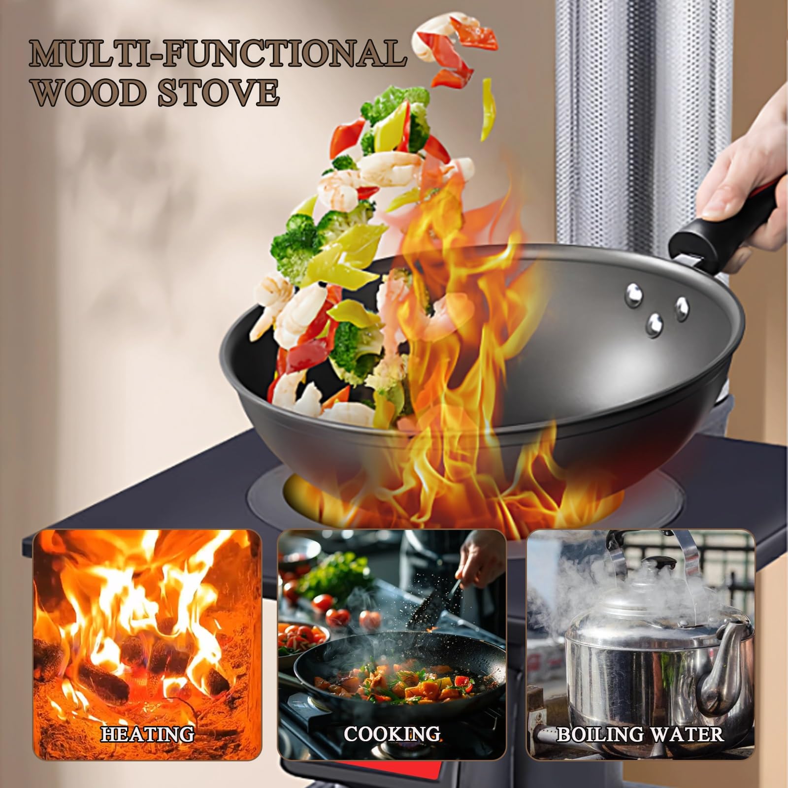 Stufa A Legna For Interni, Stufe A Pellet, Forno Da Campeggio Con Anelli Regolabili For Riscaldamento, Acqua Bollente, Cottura