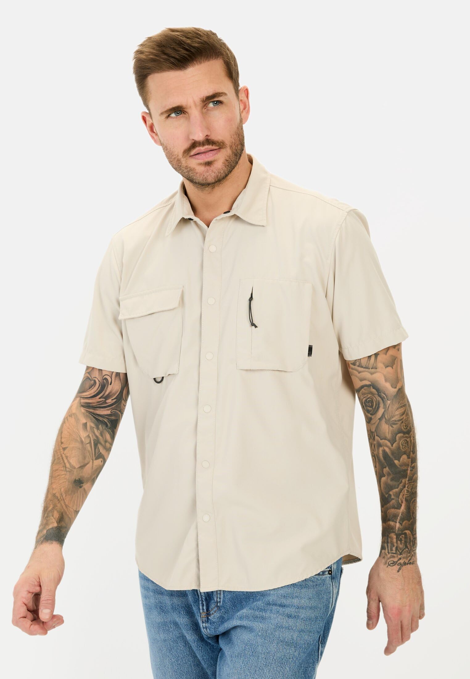 camel active Męska koszula z krótkim rękawem z efektem chłodzenia, beżowy, XL
