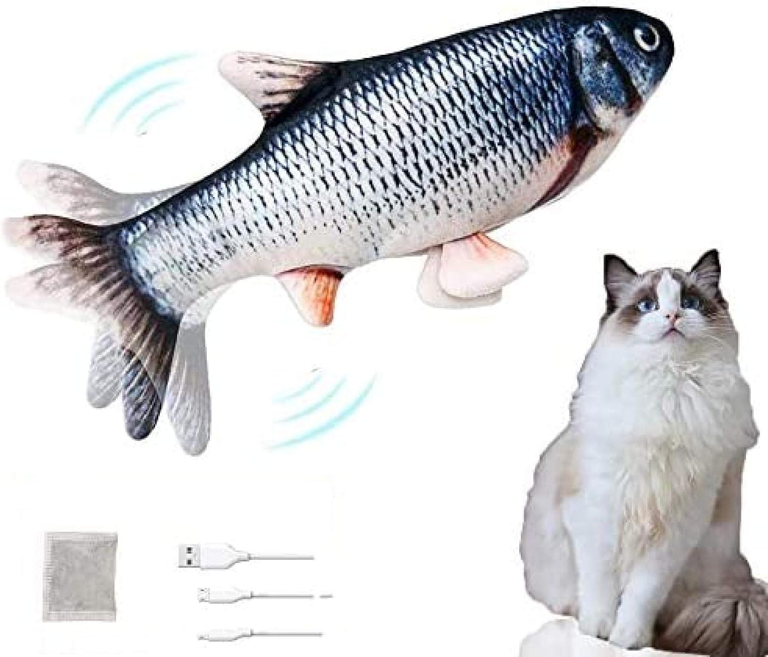 N/X Electric Moving Fish Cat Toy Cat Exerciser, Wiggle Fish Catnip Toys, Funny Interactive Pets Pillow Chew Bite Kick Supplies for Cat…