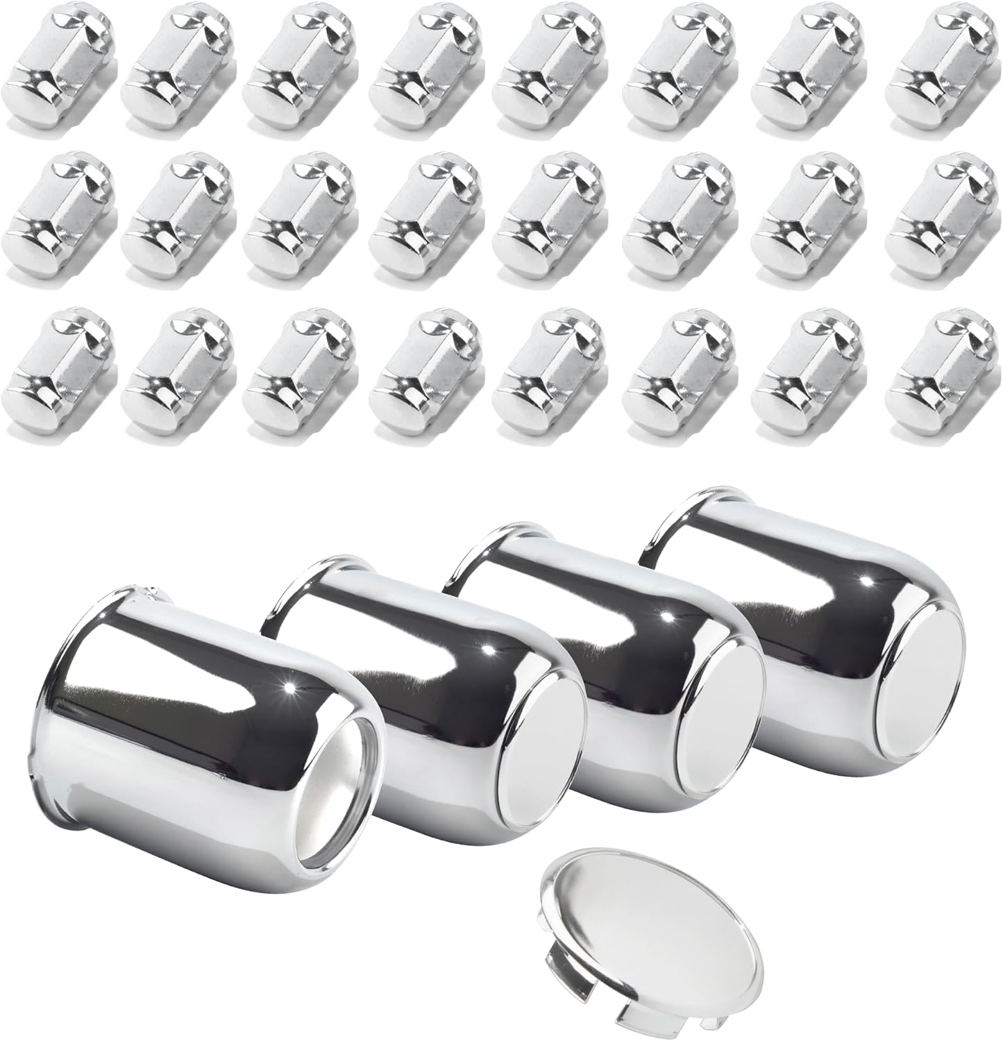 3.19in Trailer Wheel Center Caps & Lug Nut Kit (4-Pack Push Through Caps + 24 Black 1/2-20 Lug Nuts) - High Gloss Black Carbon Steel Hub Caps for Trailer, Truck, RV, SUV