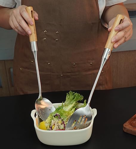 Miniatura 5 de Juego de utensilios de cocina grandes de acero inoxidable, juego de 7 utensilios de cocina con mango de madera, juego de herramientas de espátula