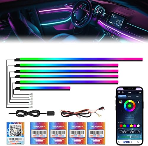 Miniatura 68 de Nueva versión Dreamcolor acrílico luces interiores del coche 18 en 1 RGB kit de iluminación ambiental del coche APP Control Zoned Control System 252