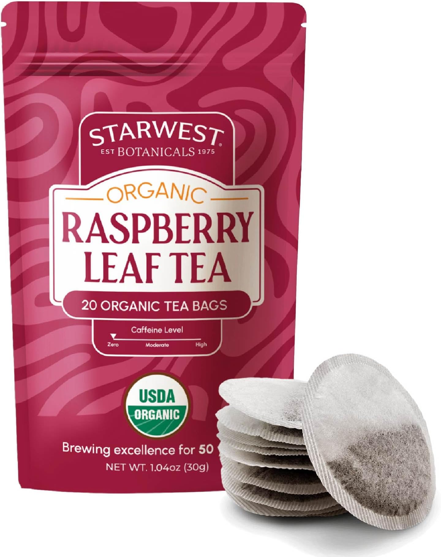 Organic Raspberry Leaf Tea - Caffeine Free Herbal Tea, Supports Wellness for Women, String Free Sachets, USDA Organic Raspberry Leaf, Non GMO - 20 Tea Bags