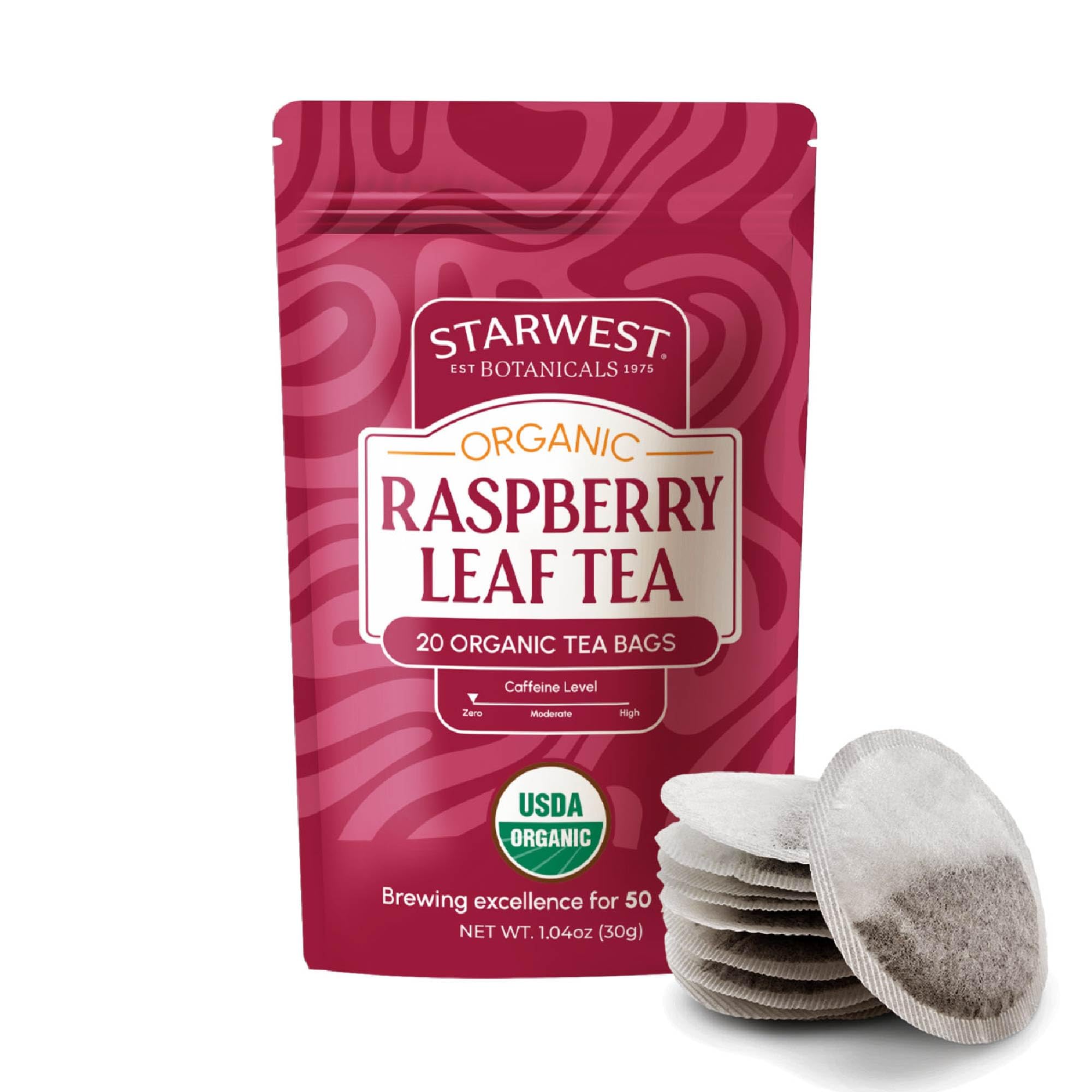 Starwest Botanicals Organic Raspberry Leaf Tea - Caffeine Free Herbal Tea, Supports Wellness for Women, String Free Sachets, USDA Organic Raspberry Leaf, Non GMO - 20 Tea BagsUSDA Organic