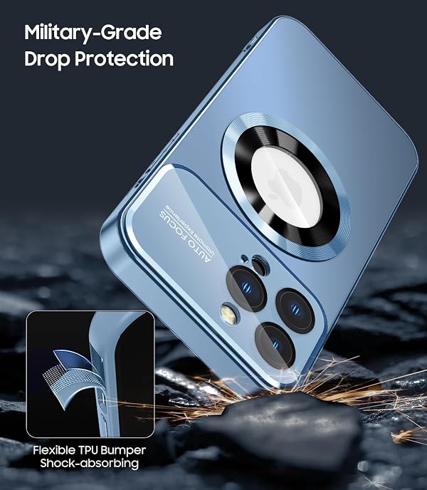 MAKAVO Magnetic for iPhone 16 Pro Max Case, Compatible with MagSafe, Built-in Camera Lens Protector, Logo View, Military Grade Drop Protection Phone Cover, Sierra Blue by MAKAVO - Used condition - Image 6