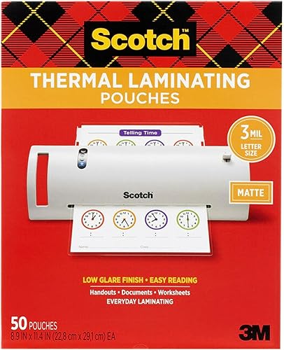 Scotch Bolsas de laminación térmica mate, ultra transparentes con acabado mate, tamaño carta de 8.9 x 11.4 pulgadas, paquete de 50