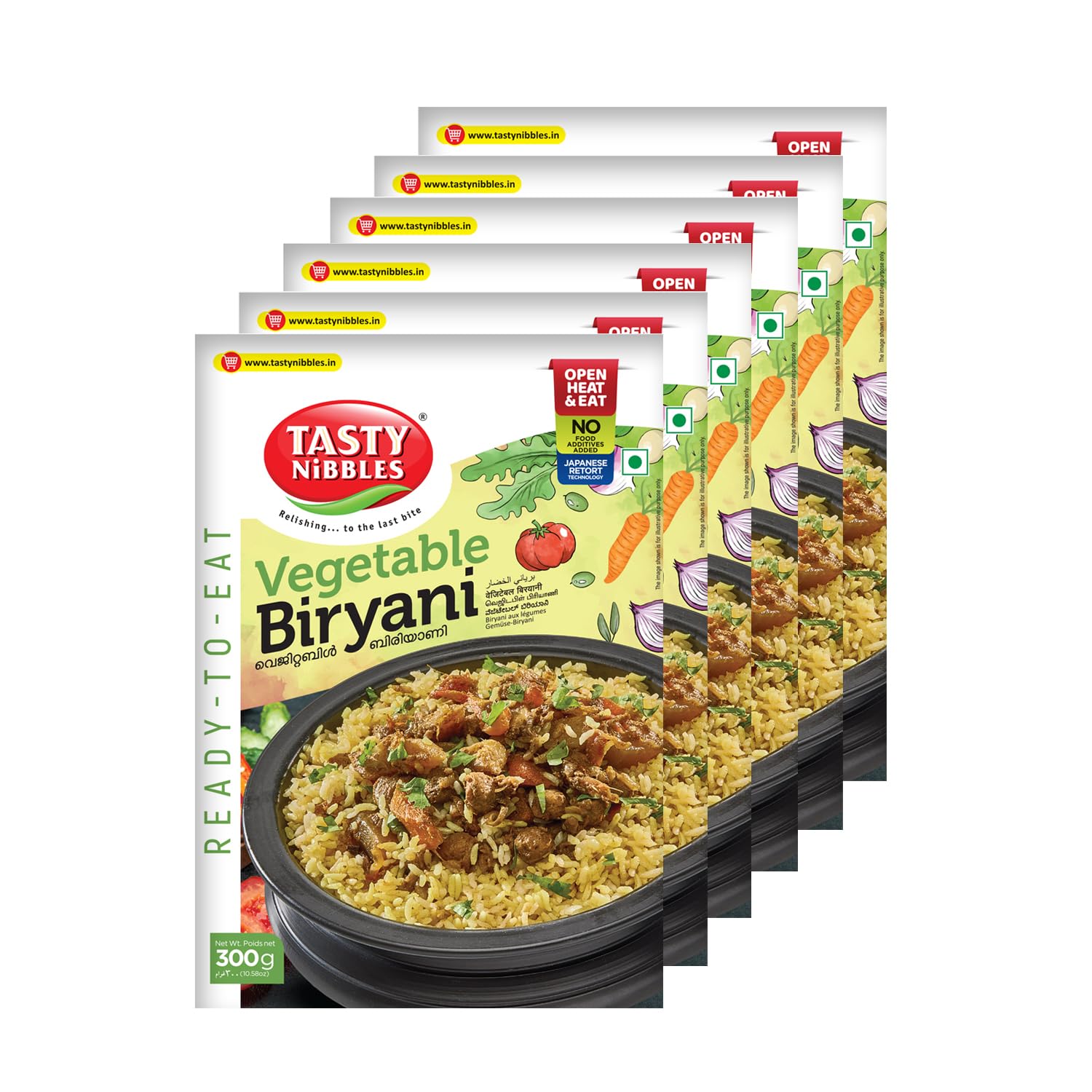 Tasty Nibbles Ready to Eat Vegetable Biryani 300g| Open Heat & Eat | Vegetarian | No Added Preservatives | Japanese Retort Technology [Pack of 6]