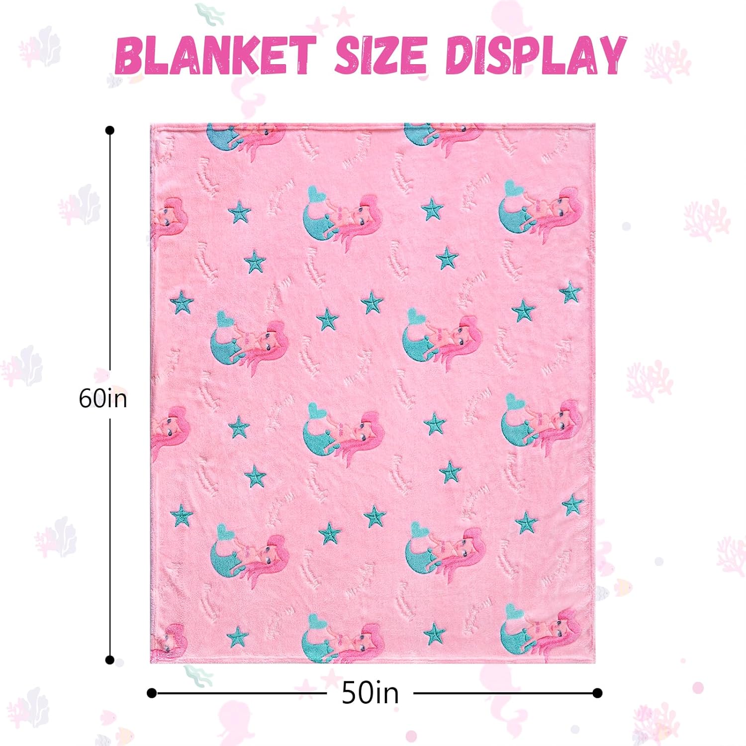 Mermaid Valentines Day Gifts for Girls,Mermaid Gifts Toys for Girls, Glow in The Dark Blanket Decor for Kids Age 3-14 Year Old Teen Child Toddler Luminous Bedroom Throw Blanket 50"x60" - Image 6