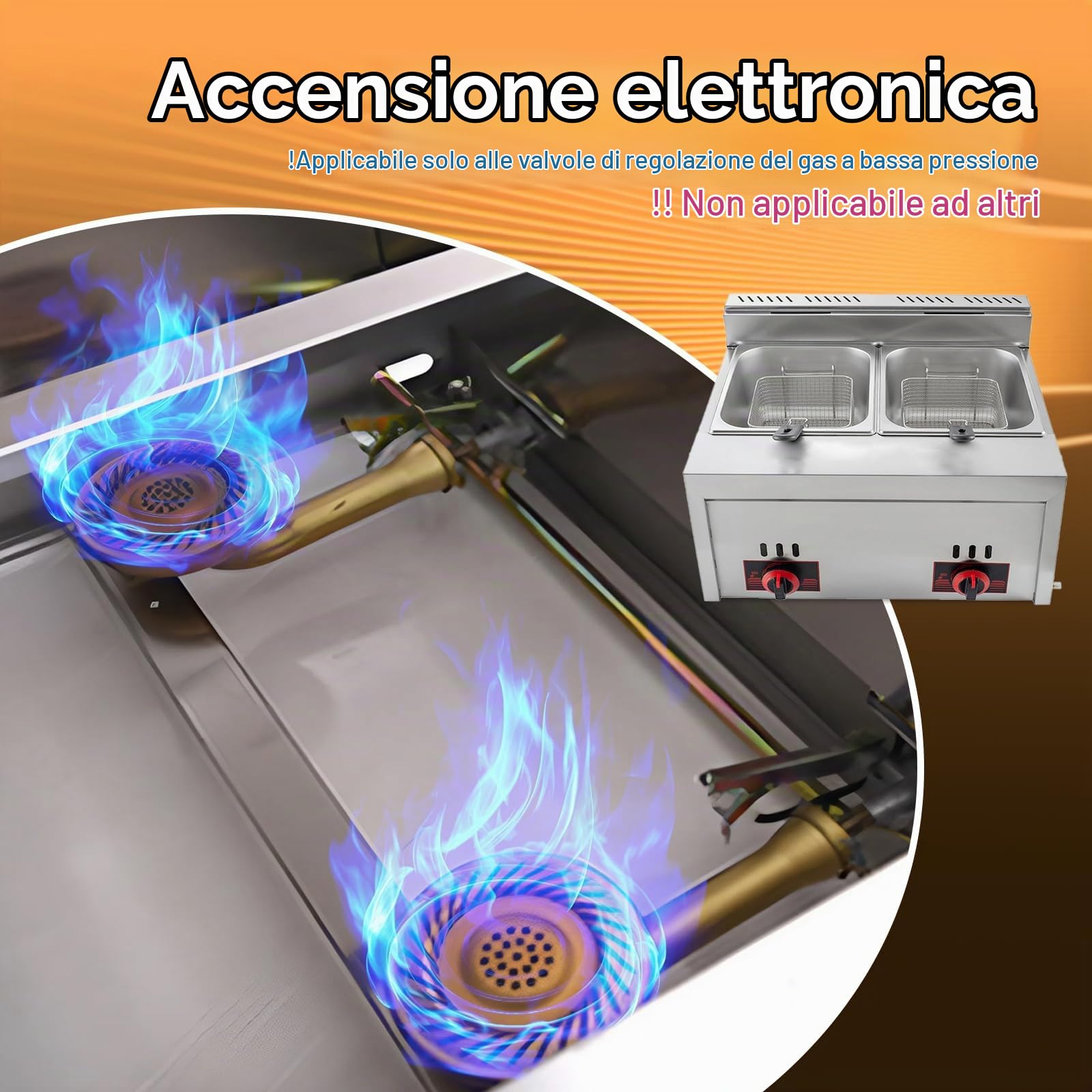 Deep Fryer Friggitrice a Gas GPL Professionale Doppio Cestello da 20 L, Friggitrice a Gas Commerciale in Acciaio Inossidabile Potenza di Fuoco Regolabile, Facile da Pulire, Cestello Staccabili