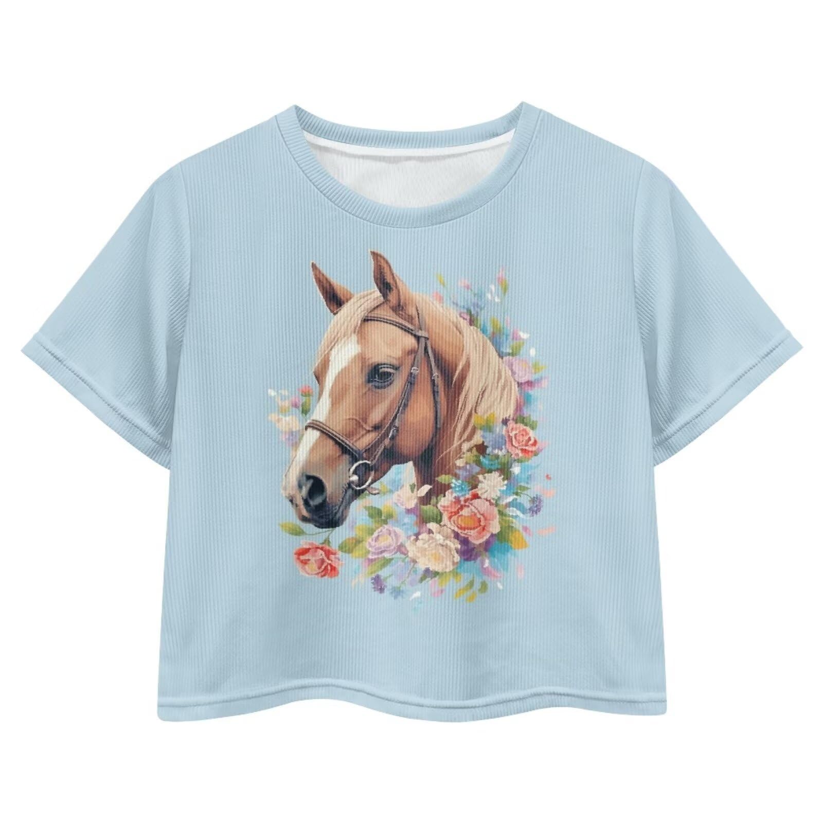 Cute Crop Tops for Girls Short Sleeve Summer T Shirts Fashion Graphic Tees Crew Neck Pullover Tee 5-14 Years