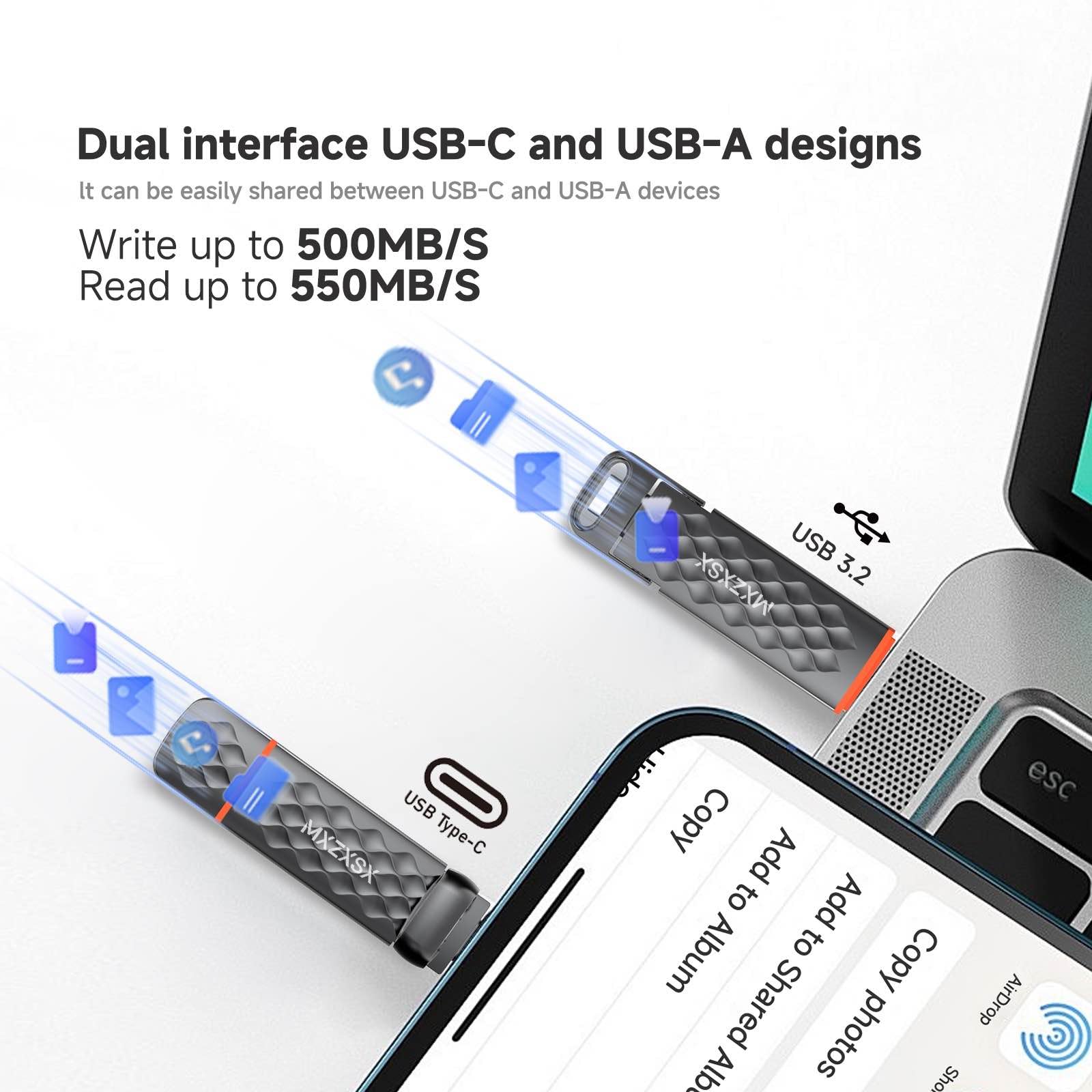 Zewnętrzny napęd na kciuk SSD, 950 GB, do 550 MB/s, USB 3.2 + typ C, do iPhone 15/16/PS4/telefonów komórkowych/tabletów/Windows/Mac, obudowa ze stopu cynku