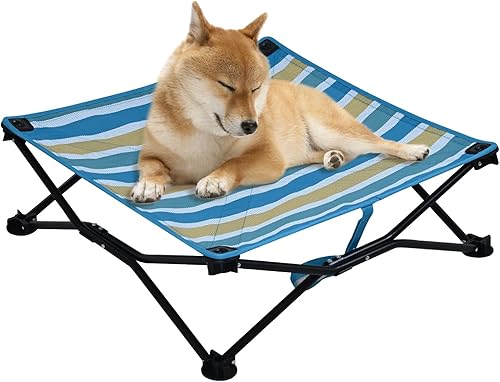 Cama elevada refrescante para perros, cama portátil para perros (rayas azules, mediana)