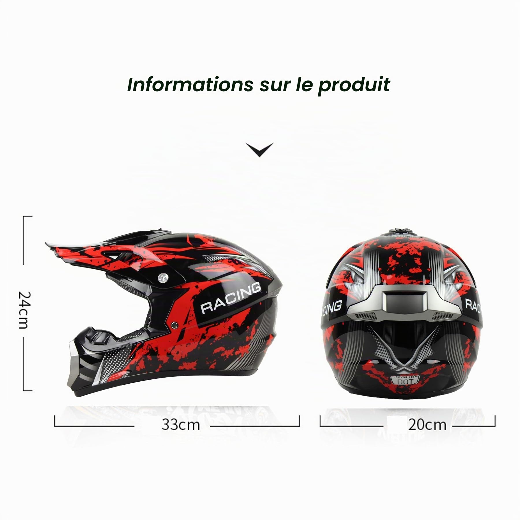 Casque Moto Enfant, Casque De Cross pour Jeunesse Casques De Moto, Casque Cycliste pour Enfants,Garçon Et Fille Scooter De Ski VTT Casque, avec Gants Lunettes Masques