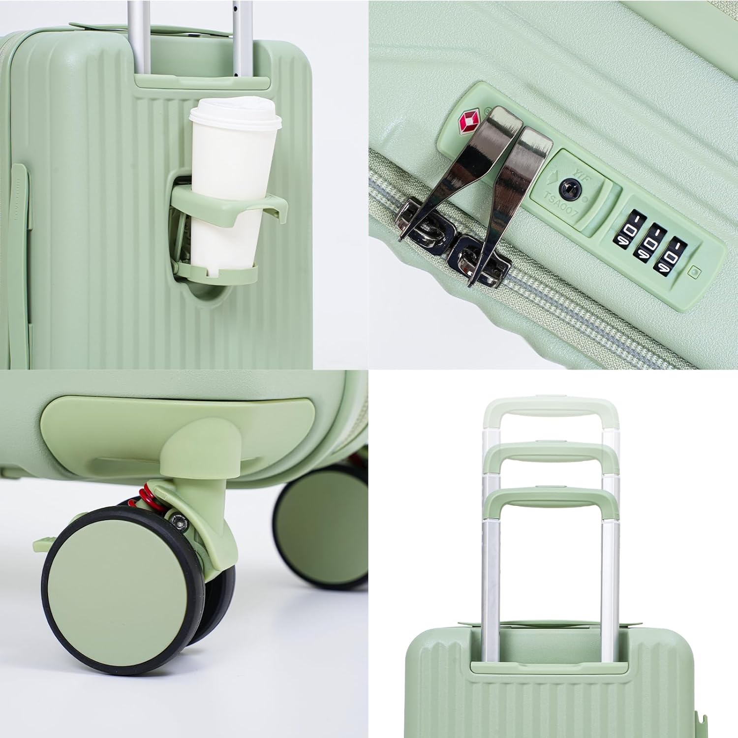 20 Inch Top Opening Carry On Luggage 22x14x9 Airline Approved Expandable With Spinner Wheels & Cup Holder,PC Hard Shell Lightweight Small Shitcase With Tsa Approved For Travel Women Men,Green - Image 7
