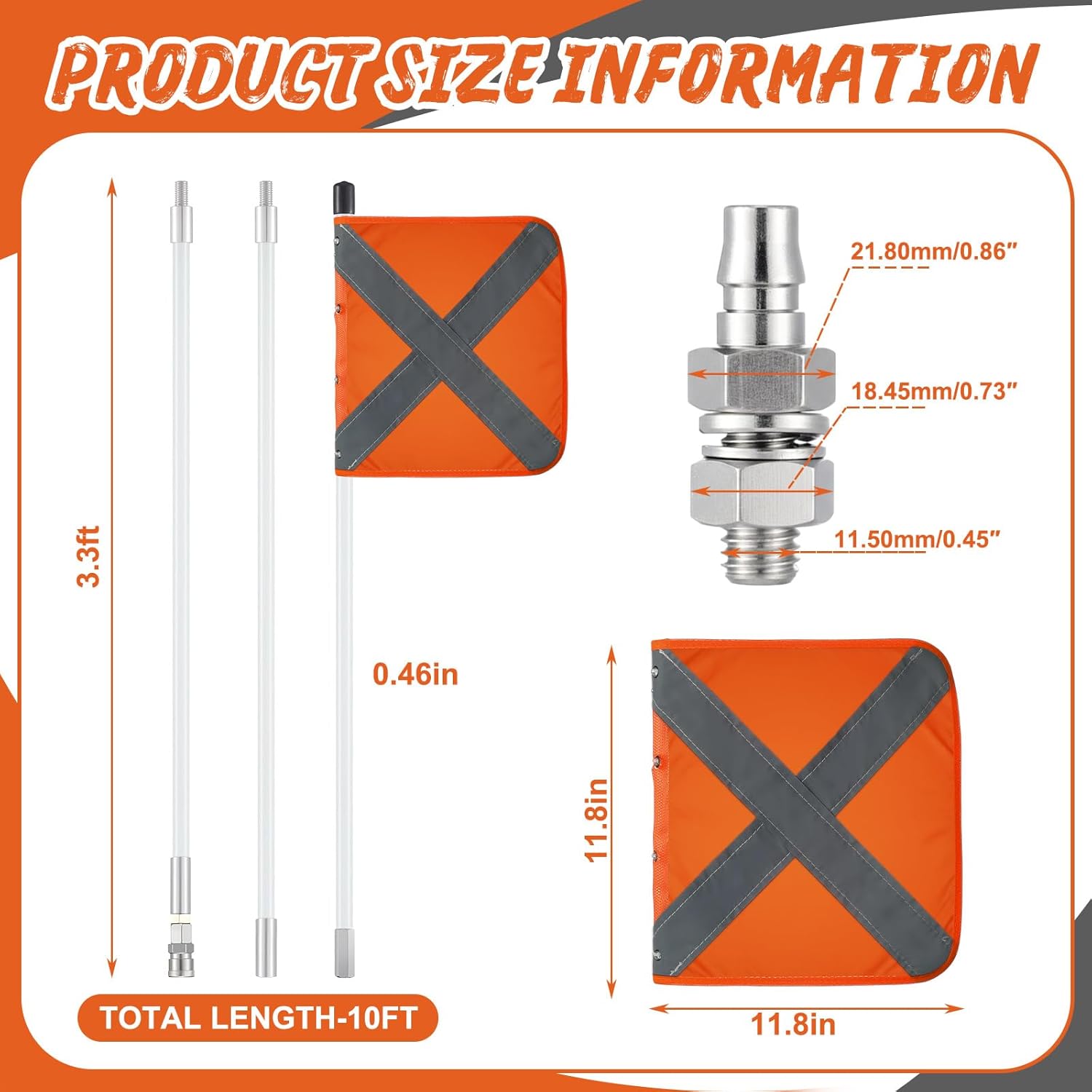 Zonon Safety Flag with Quicker Connector Base 11.8" X11.8" Heavy Duty PVC Reflective Flag, Suit for ATV, UTV, Offroad and Truck, Can Be applied as 3.3', 6.6‘ or 10' - Image 2