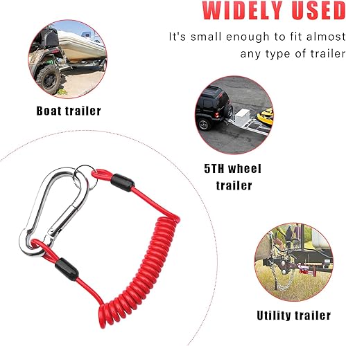 Miniatura 6 de Cable de remolque separable de 6 pies, alambre en espiral de remolque de resorte de acero inoxidable, cordón de cable de seguridad para freno de