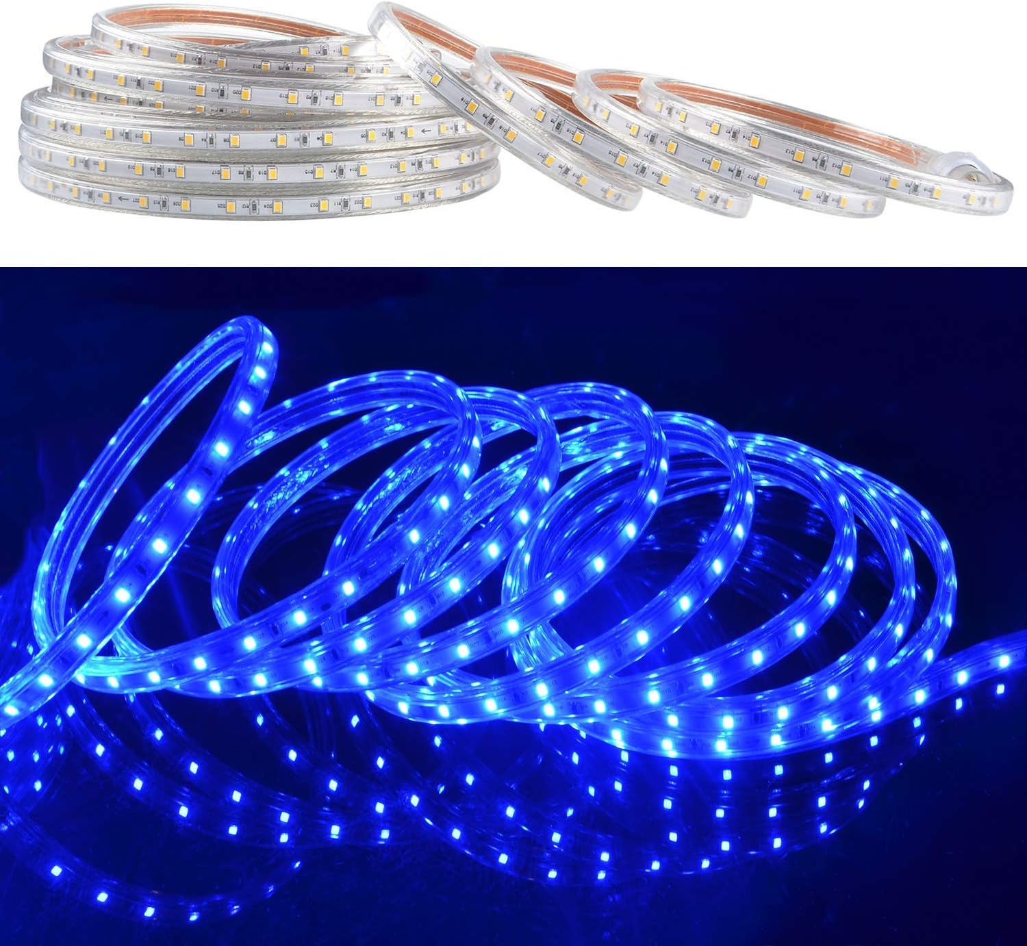 US Stock LED Strip Lights, Waterproof SMD 5050 LED Rope Outdoor Lighting 60 LEDs/m Flex Tape Rope Light Cuttable LED Light Strips, Decorative Lighting for Backyards Home Kitchen Bed(32.8ft, Blue)