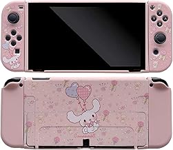 Cute Cinnamo roll Case Compatible with Nintendo Switch OLED, Dockable Case Cover, Ergonomic Soft TPU Grip Case for Joycon, Sparkle Skin Set