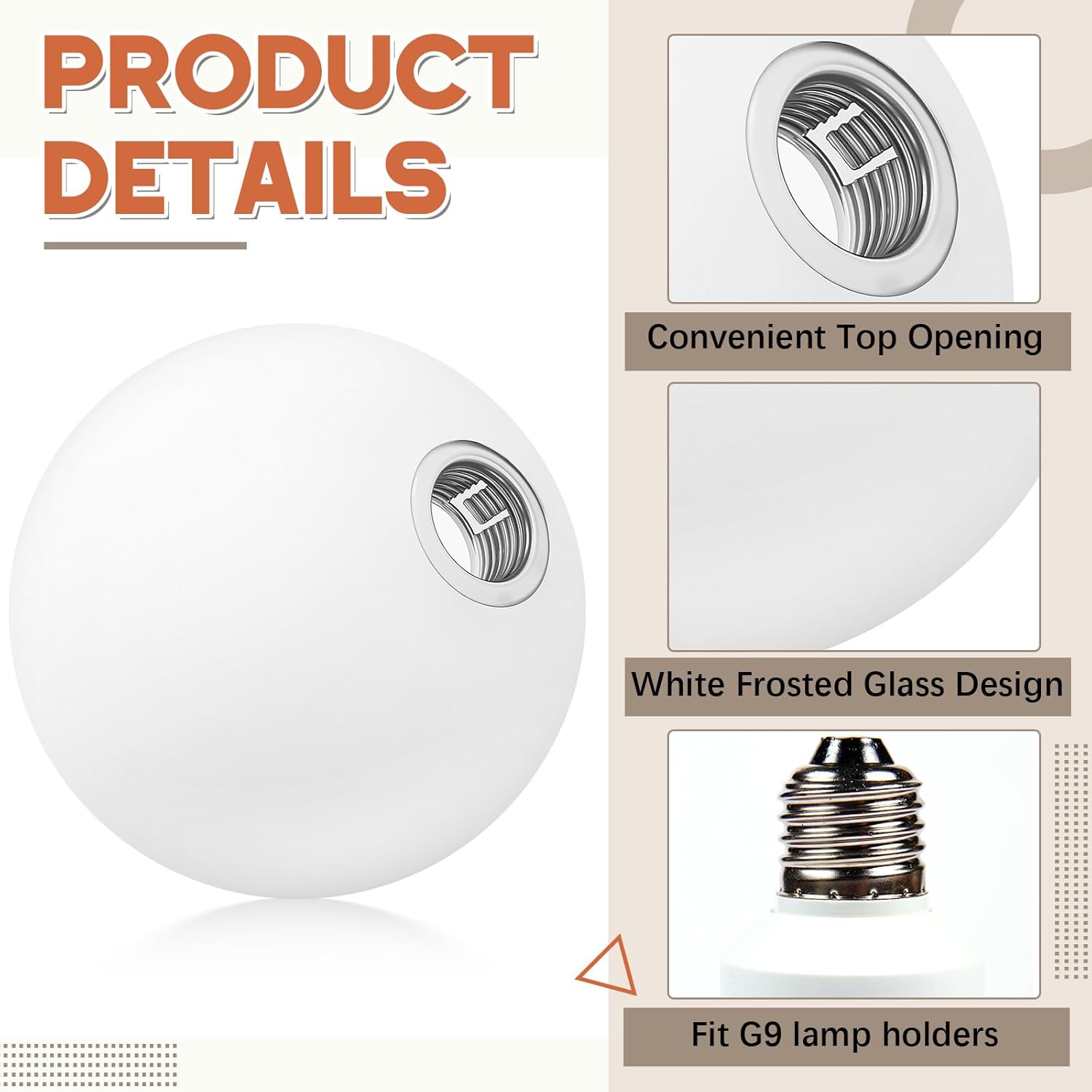 Retisee 6 Pcs Glass Globe Replacement for G9 Bulb Lighting Replacement Glass Lampshade 4 Inch Light Bulb Cover Light Fixtures, 0.8 Inch Fitter (Milky White)