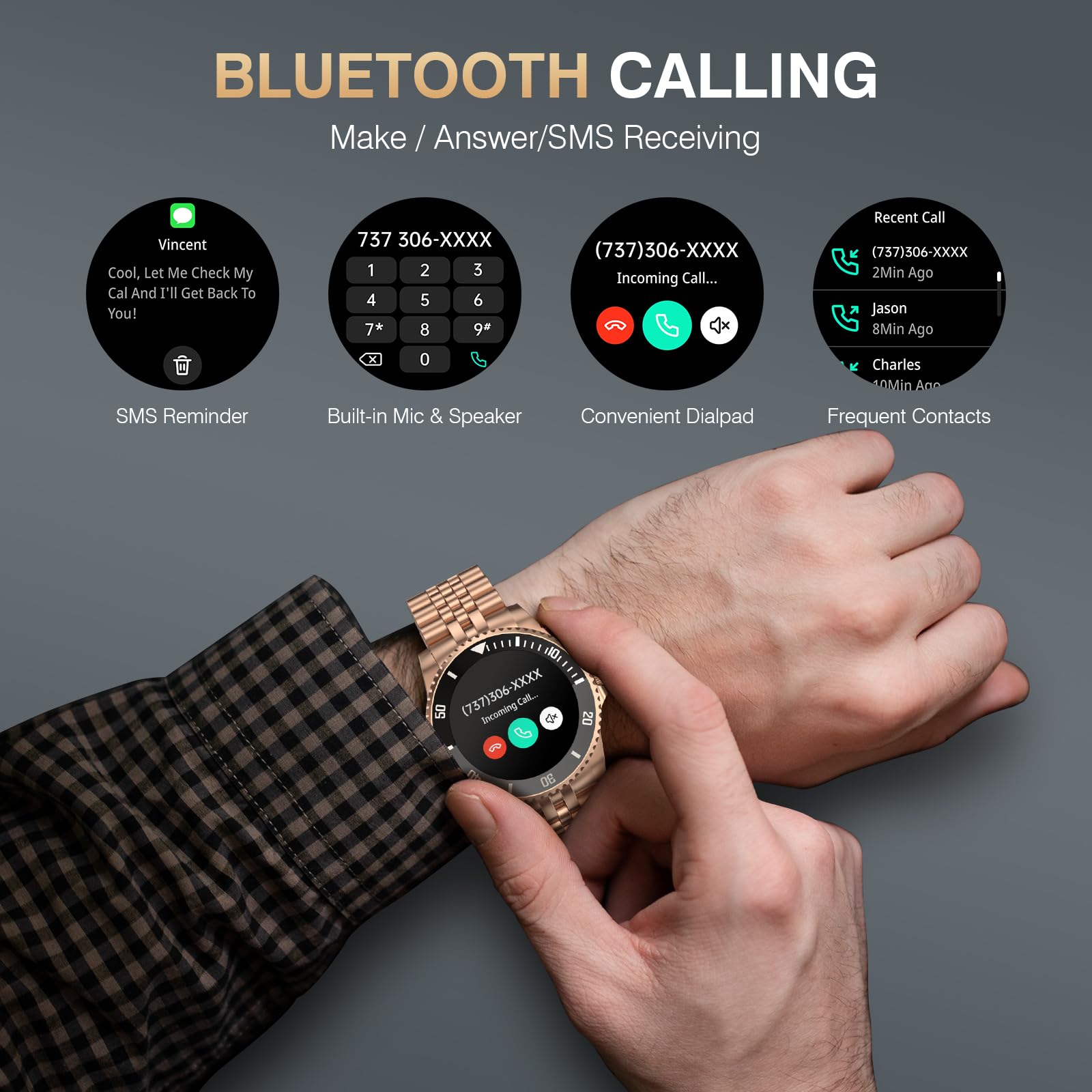 2025 AI Smartwatch Herren Rund, 1.19" Smart Watch mit Anrufe tätigen/Empfangen, 107 Sportmodi Fitnessuhr mit Herzfrequenz/Schrittzähler/Schlafmonitor, Wasserdicht Sportuhr für Android iOS, Gold