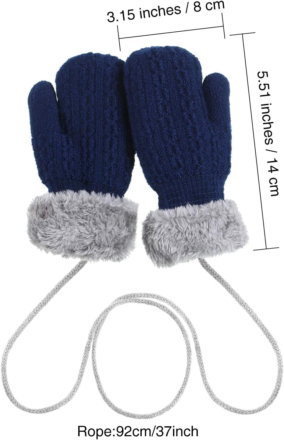 SATINIOR 4 Pairs Kids Mittens Winter Toddler Stretch Knit Mittens Thick Woolen Warm Fleece Gloves with String (Multicoloured)