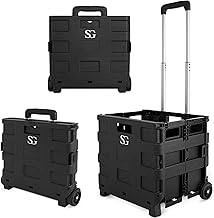 SG Traders Lightweight Folding Trolley Cart – Up to 35 kg Heavy Duty Grocery Shopping Cart – Foldable Design with Wheels and Telescopic Handle, Ideal for Camping, Picnics and Laundry (L33xW38xH86cm)