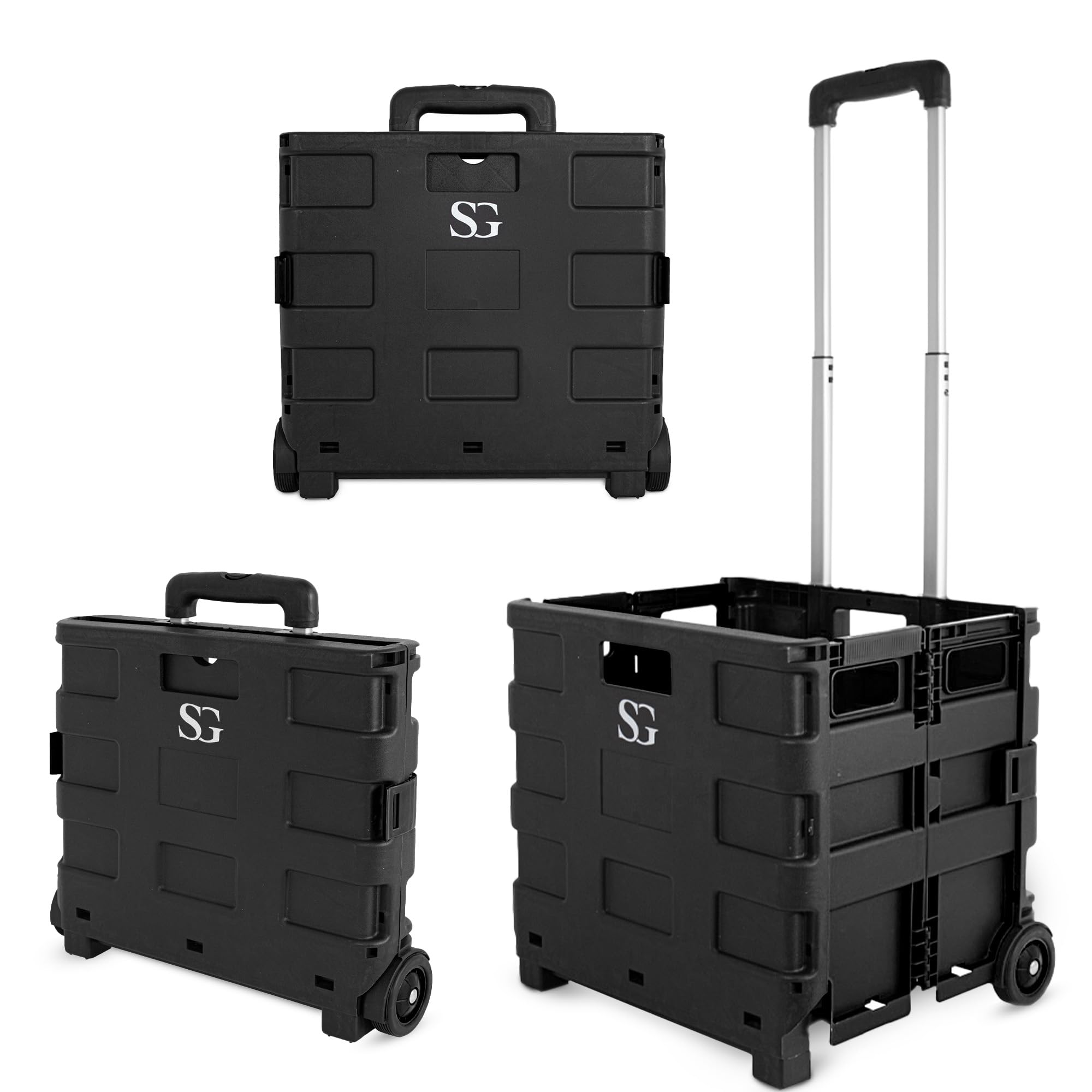 SG Traders Lightweight Folding Trolley Cart – Up to 45 kg Heavy Duty Grocery Shopping Cart – Foldable Design with Wheels and Telescopic Handle, Ideal for Camping, Picnics and Laundry (L37xW42xH99cm)