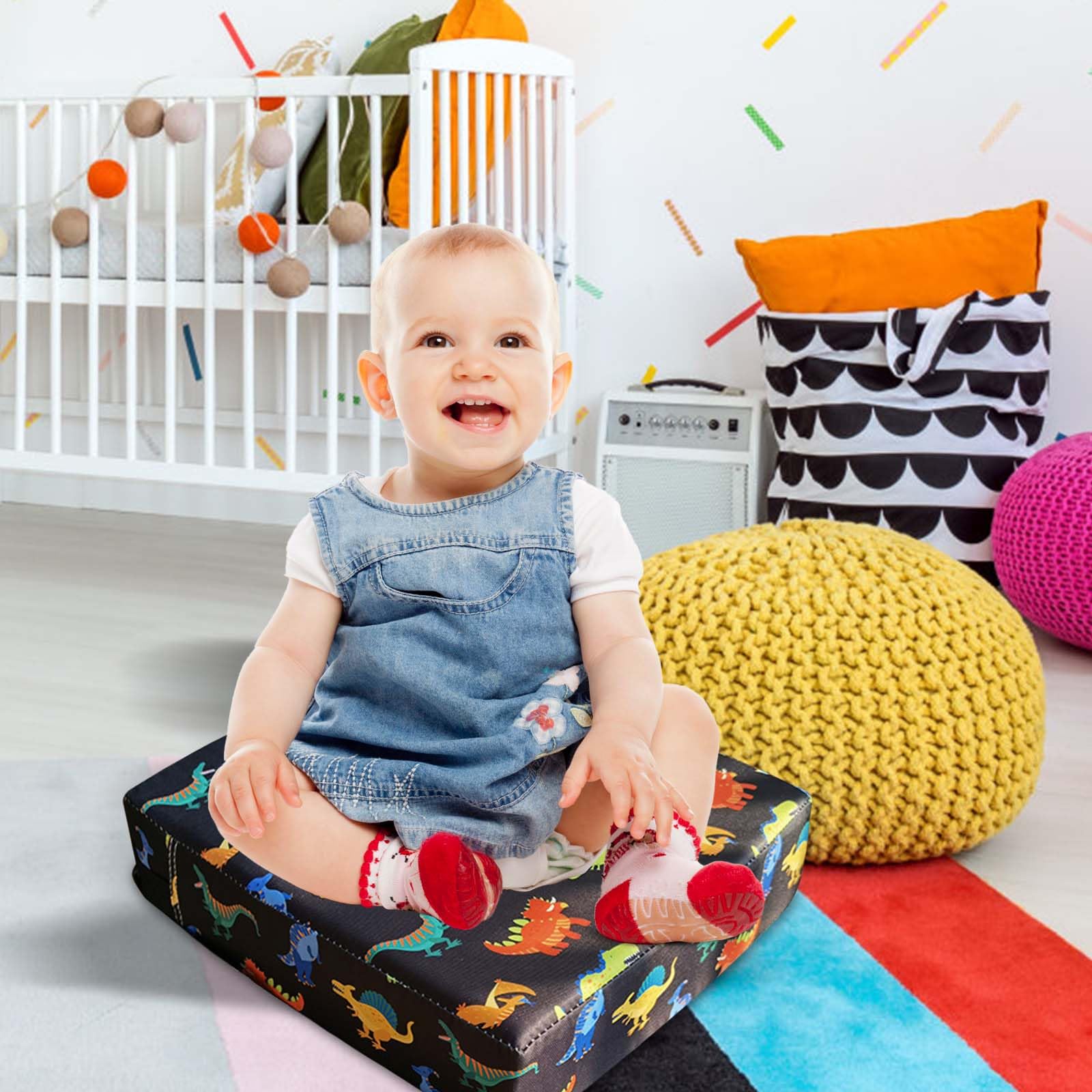 Rehausseur de chaise pour enfant, 10 cm, en tissu Oxford imperméable, avec boucle de sécurité, lavable, démontable, pour la maison, les déplacements, noir