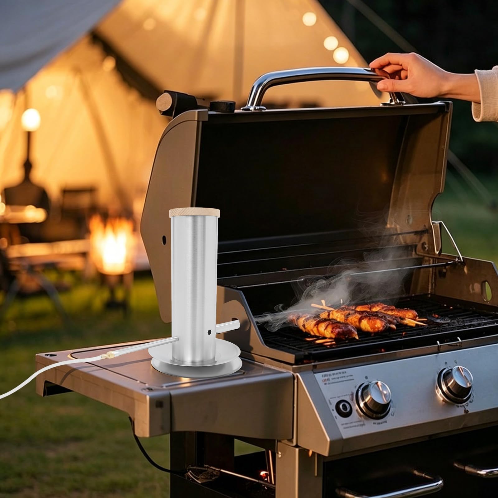 Generatore di fumo freddo, in acciaio inox, per barbecue e barbecue, argento