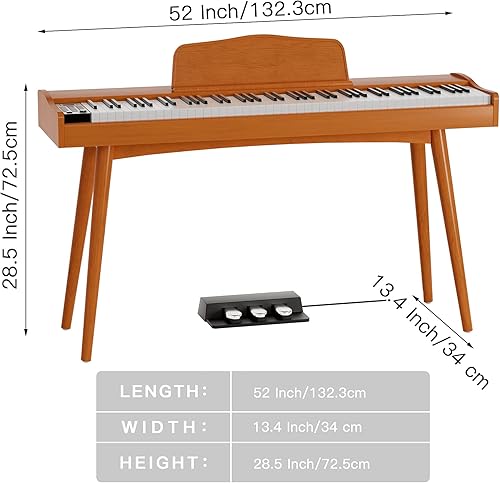 Miniatura 7 de HEXANT Hammer - Piano de teclado digital de 88 teclas, piano eléctrico de madera de tamaño completo, con 3 pedales, conexión MIDI, teclado