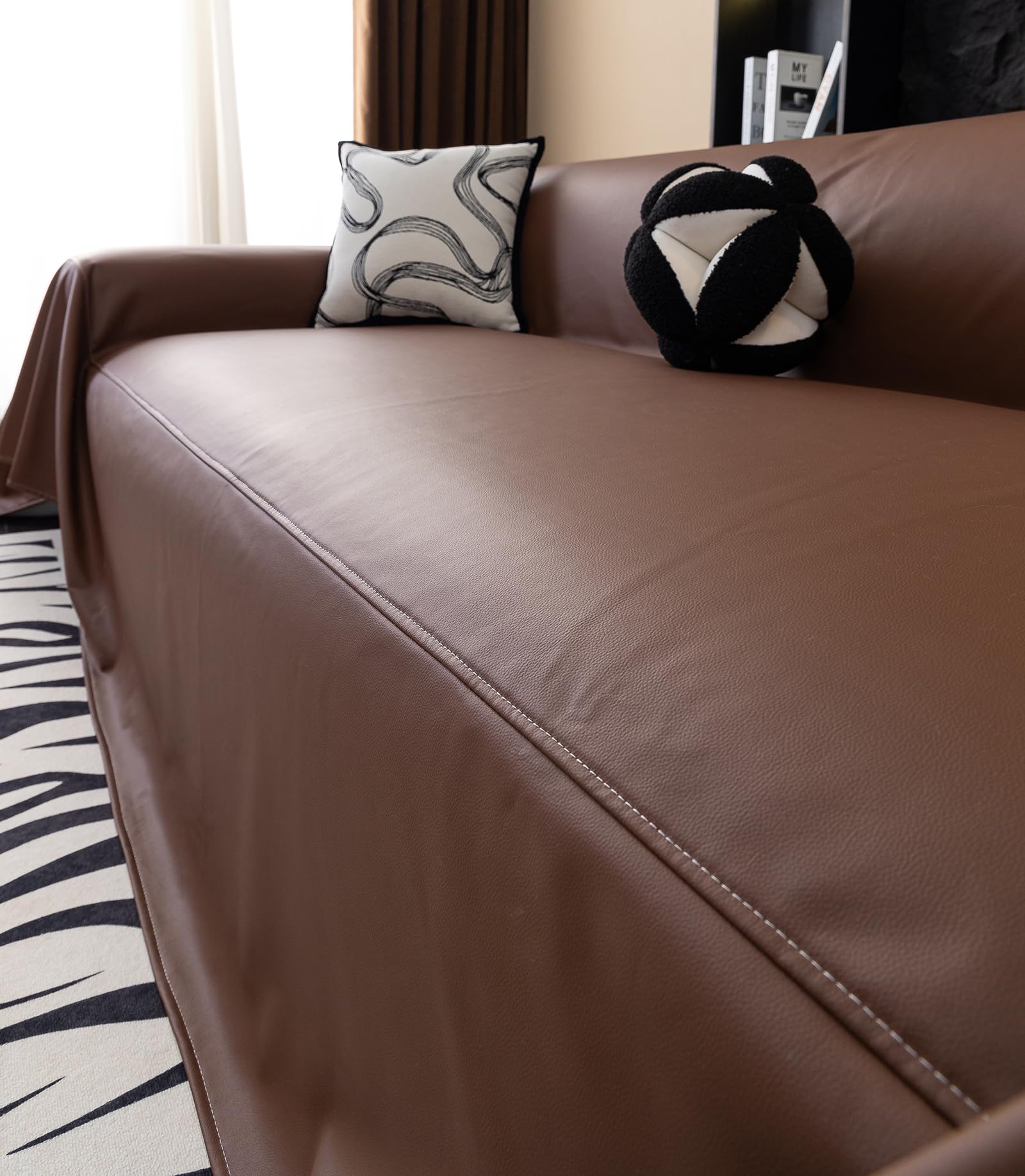 vctops Waterproof Thick PU Leather Sofa Covers for Sectional Sofa Luxury Couch Cover for Dogs Loveseat Covers Futon Cover L Shaped Cover Wipeable Couch Protector (Brown,71"x150")