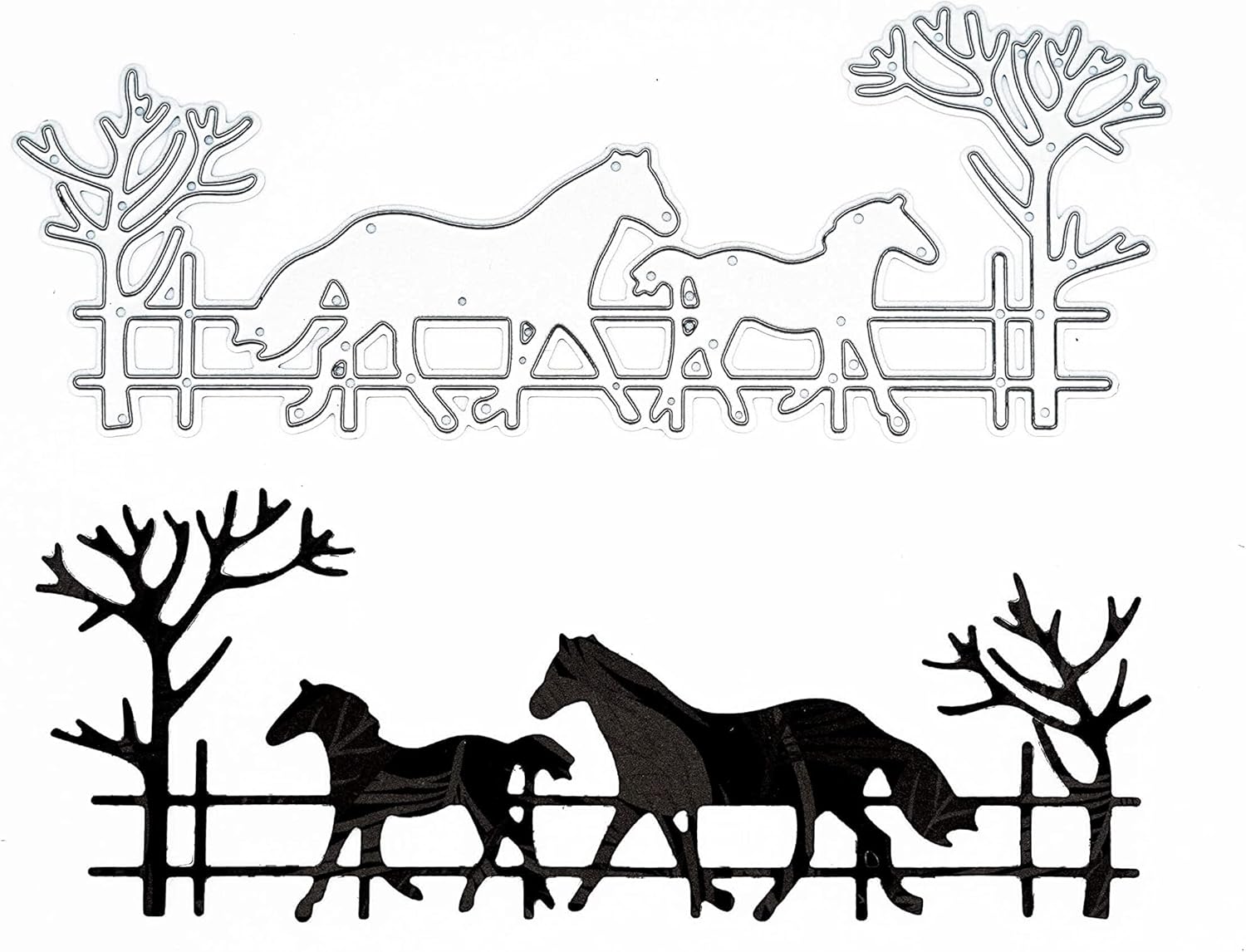 Punch shop cutting stencil landscape with two horses, cutting stencils animals, cutting stencil horse, cutting stencil nature
