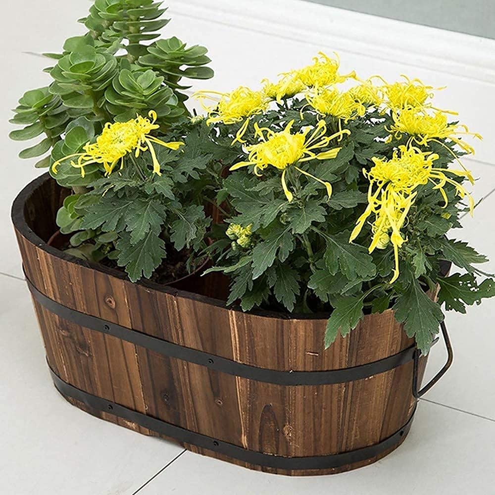 Vaso Per Fiori Rotondo In Plastica Effetto Legno Con Sottovaso, Colore Giallo, 11,5x13,5x16 Cm, Per Piante Grasse E Decorazione Casa - 2