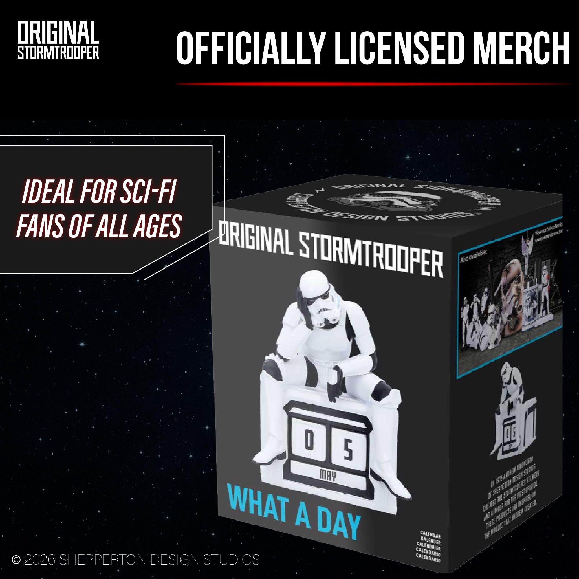 Nemesis Now Stormtrooper What a Day wieczny kalendarz 14 cm – Star Wars dekoracja biurkowa figurka z żywicy z blokami daty, zabawny kalendarz biurowy sci-fi