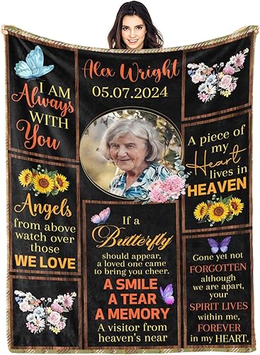 Miniatura 7 de Manta conmemorativa personalizada y mantas con imágenes, As I Sit In Heaven, manta de condolencias en memoria amorosa, regalos para mamá, manta de