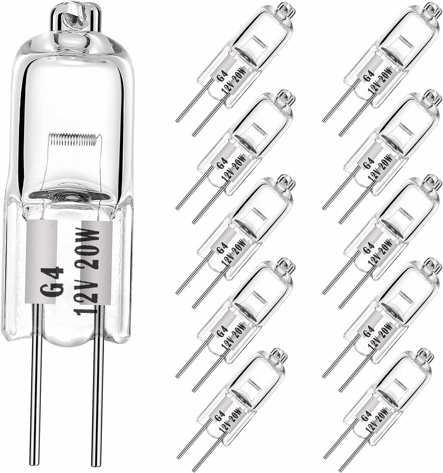 YBEK G4 Halogen Bulbs 20W 12V T3 JC Type 2 Pin Base Replacement for Landscape Under Cabinet Puck Light Track Lighting Dimmable(10 Pcs)