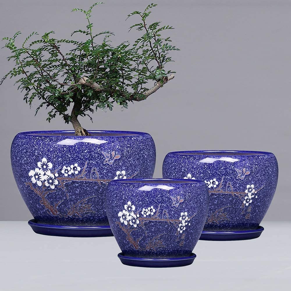 Europejska niebieska doniczka ceramiczna Bardzo duży salon Osobowość Zielona umywalka z otworem drenażowym Doniczki bonsai Dekoracyjny ogród Stojak na kaktusy Ceramiczny,19cm