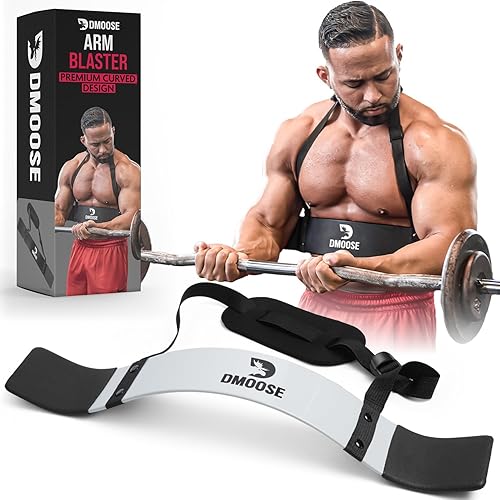 DMoose Fitness Brazo Blaster para bíceps y tríceps – Aluminio resistente, acolchado suave para el cuello y correas ajustables – Soporte de rizo
