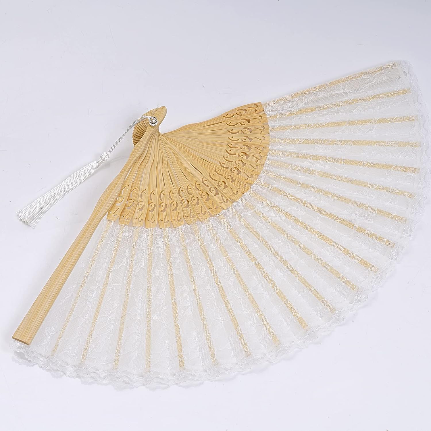 choyaxo White Lace Handheld Fan Bamboo Folding Fan image 5