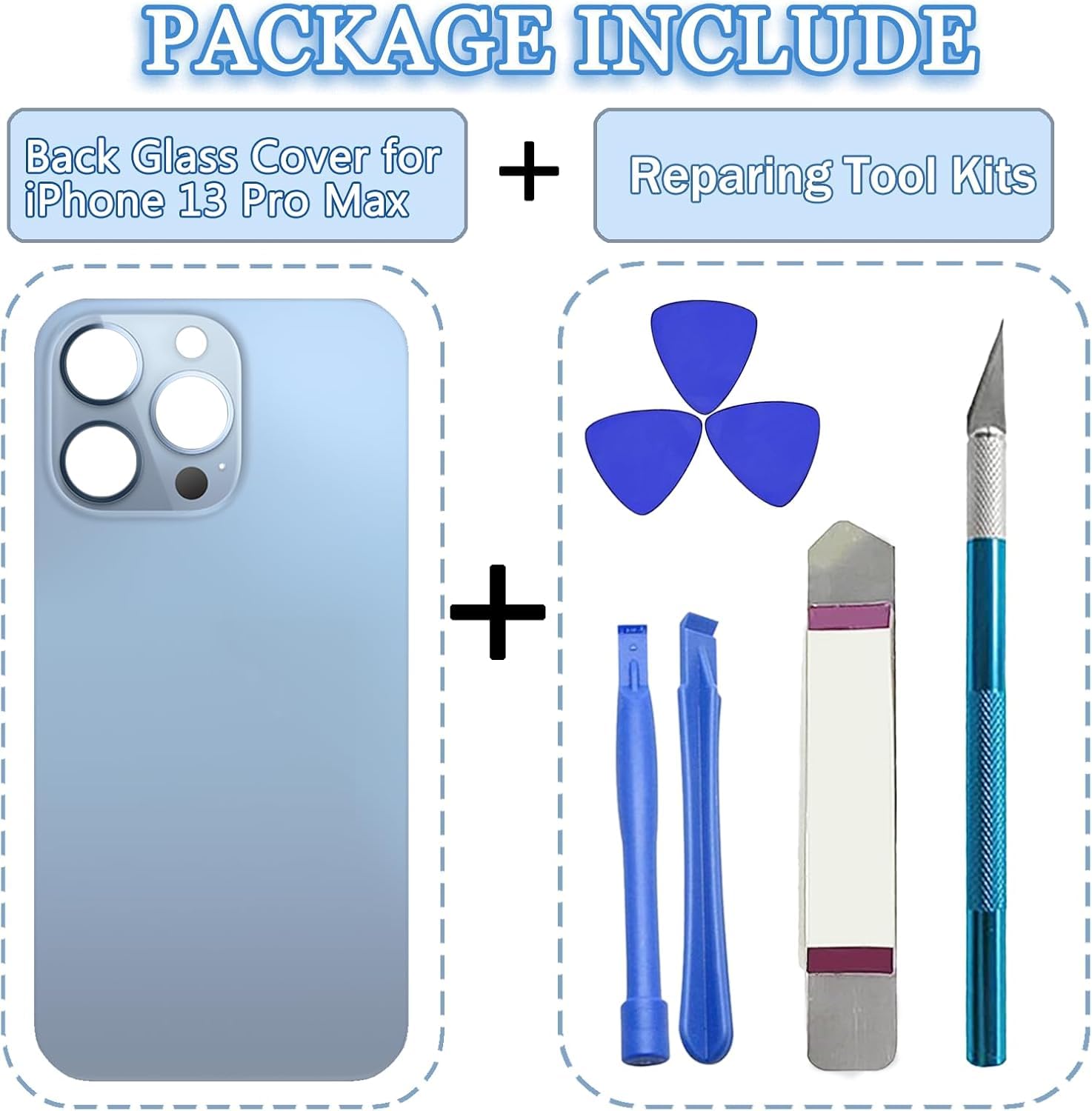 Sostituzione del coperchio del vetro posteriore 13 Pro Max per iPhone 13 Pro Max Sostituzione del vetro posteriore posteriore da 6,1 '' con kit di strumenti di riparazione (Blu Sierra)