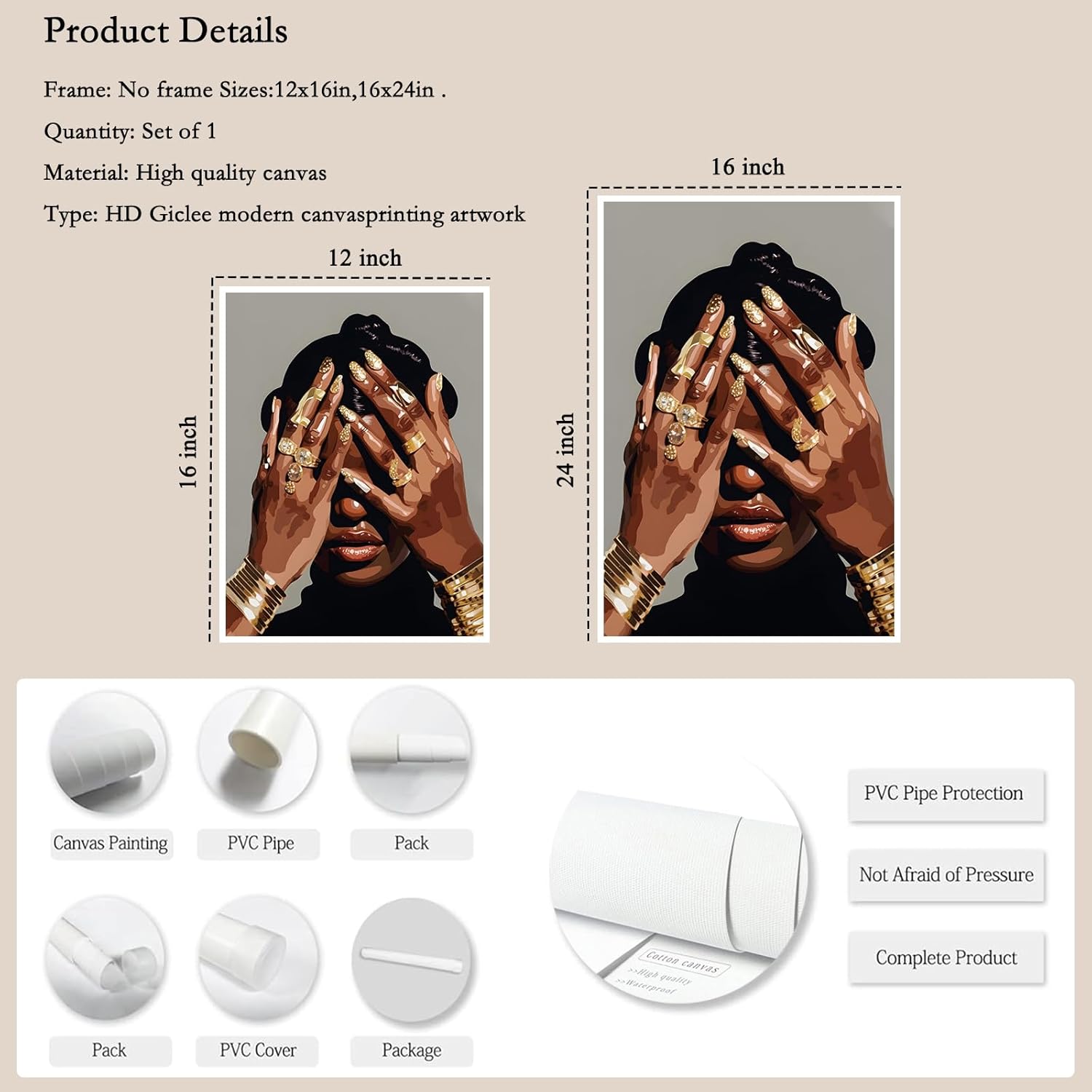 Black Woman Poster, Black Woman Wall Art, African American Canvas Wall Art, Trendy Abstract Black Girl Canvas Poster Prints Aesthetic Pictures for Dorm Studio Apartment Decorate 16x24inch Unframed - Image 4