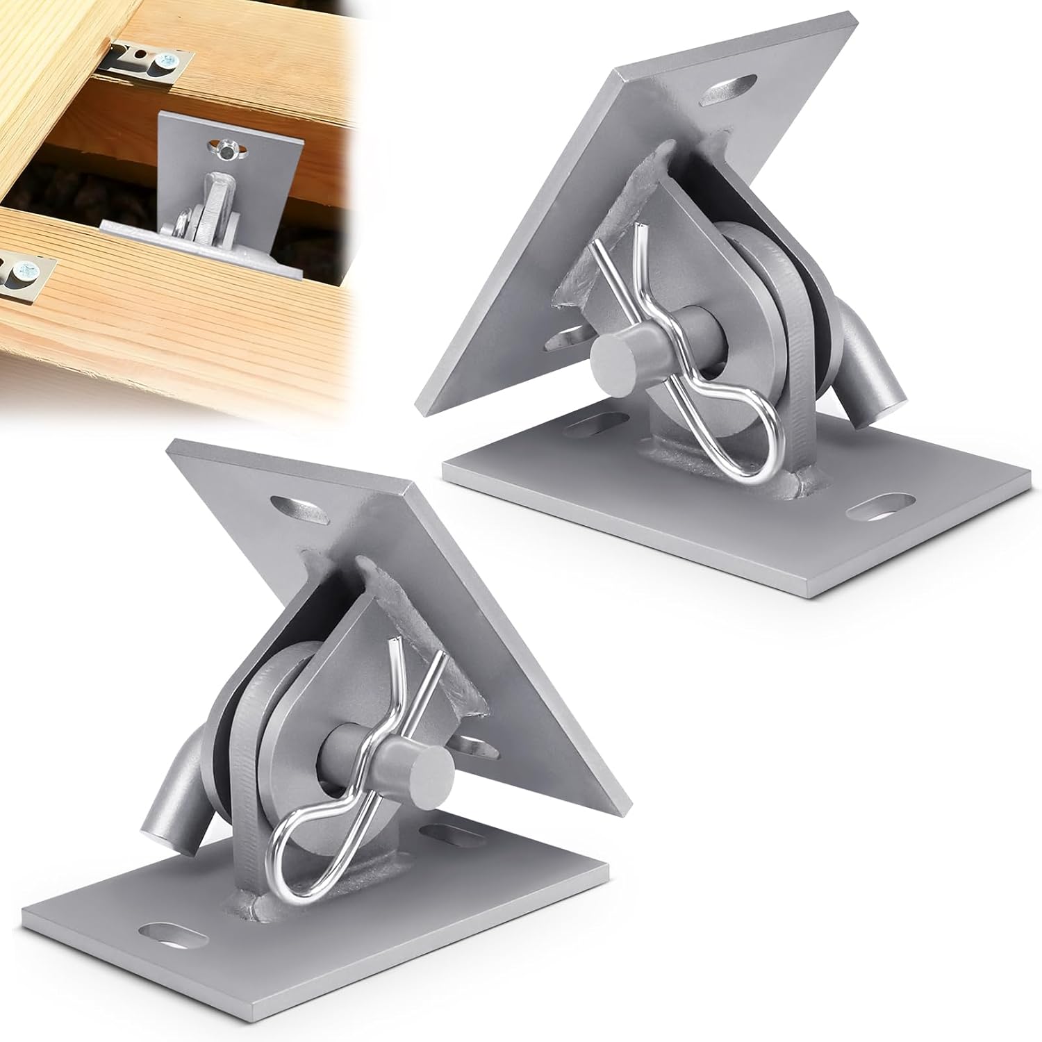 Stationary Dock Connector Hinge Kit, Marine Grade Hardware Grey Galvanized Steel Heavy Duty Male T Connector 5 x 3.5 Inch Backer Plate, 2 Pack