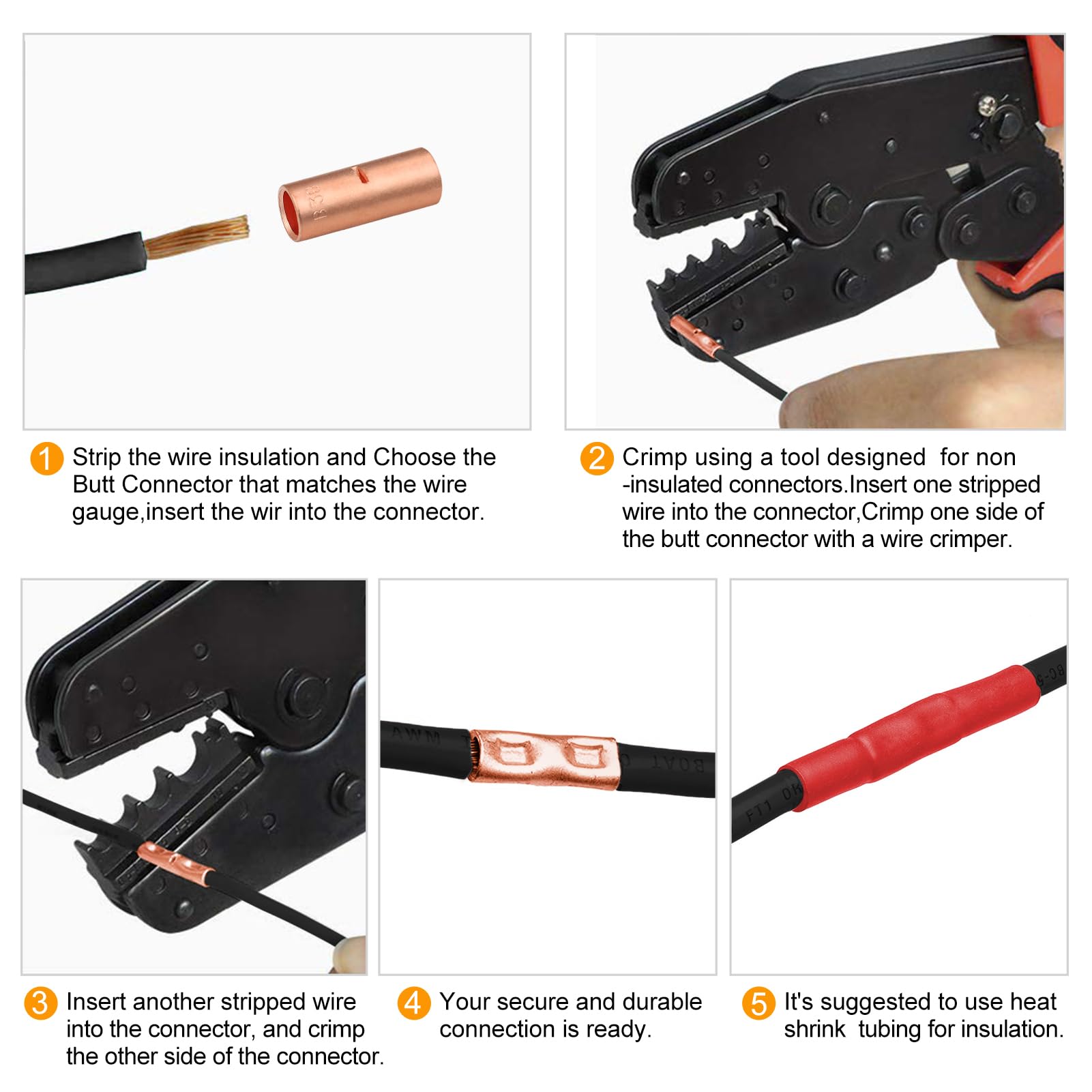 SVAAR Lot de 560 connecteurs bout à bout non isolés 26–6 AWG – Kit d'épissure bout à bout non isolé pour fil de calibre 26 à 6, bornes bout à bout en cuivre pur robuste sans couture