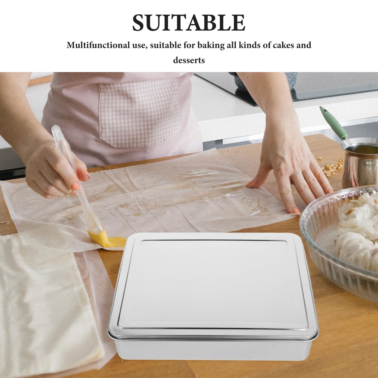 DOITOOL Molde para Pasteles Rectangular de Acero Inoxidable 33x28x6 Cm con Tapa, Bandeja para Hornear Tartas y Postres, Utensilio Versátil para Cocina Doméstica y Profesional